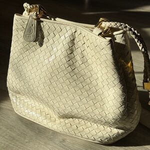 Elegant Cream Woven Leather Tote